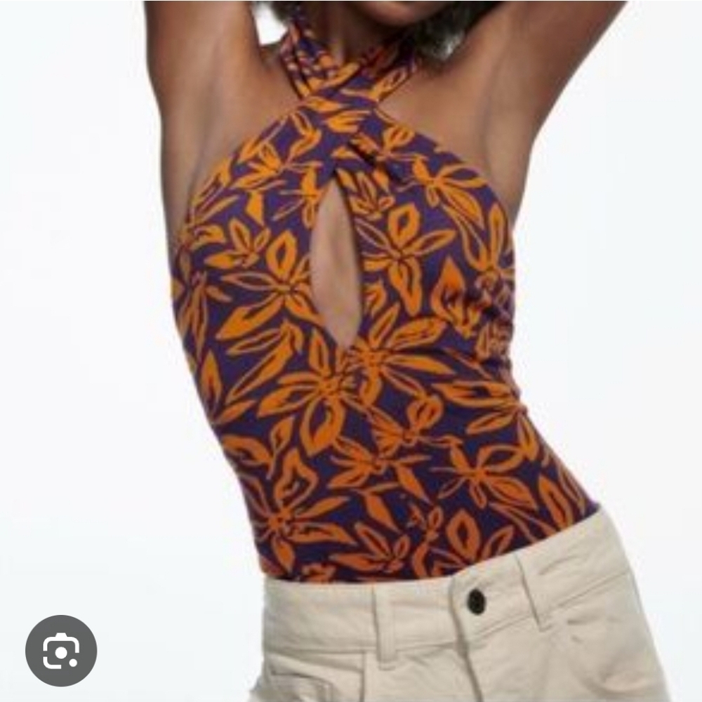ZARA Jacquard Halter Bodysuit Size S NEW